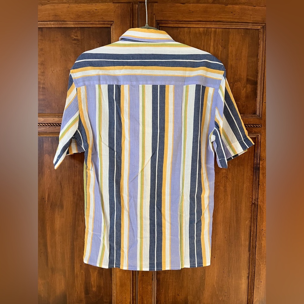 Zara short-sleeve button-down | blue, yellow, & white Stripes | Sz M | Like New - Picture 5 of 9